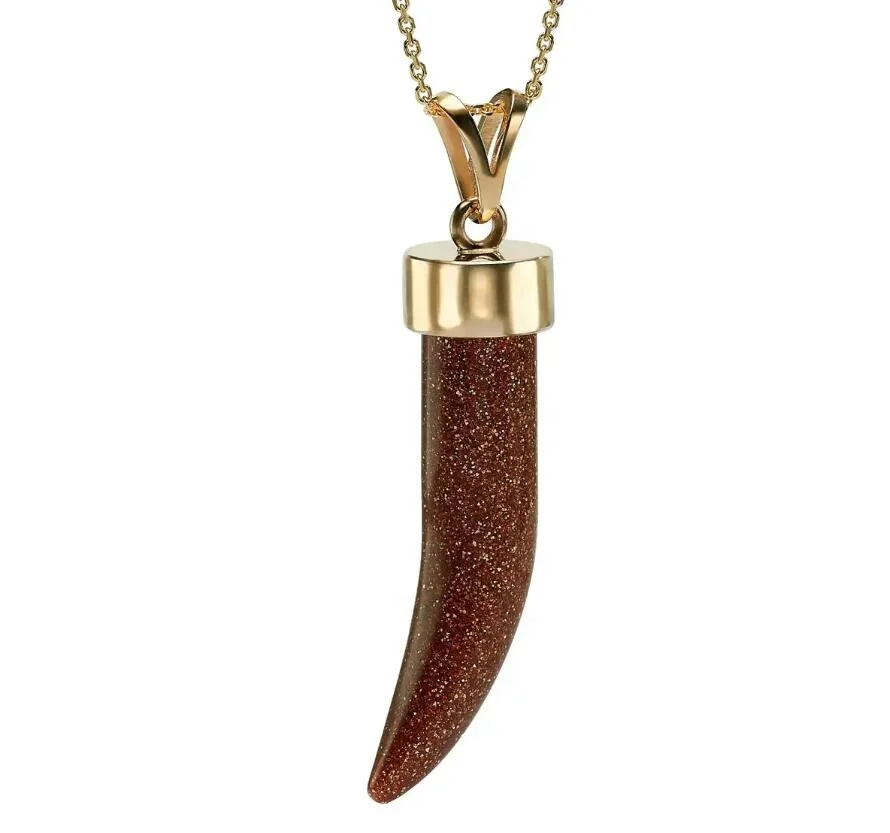 Customized 18k yellow gold Jade Green Aventurine Tusk horn gemstone jewelry necklace for men