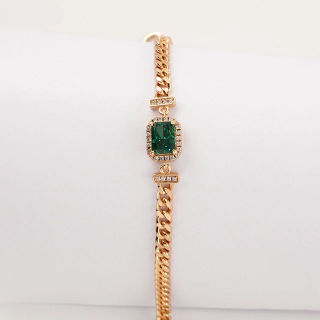 New S925 Silver Ice Flower Cut 10K Gold Emerald High Carbon Diamond Bracelet for Women-Fine Chain & Link Jewelry