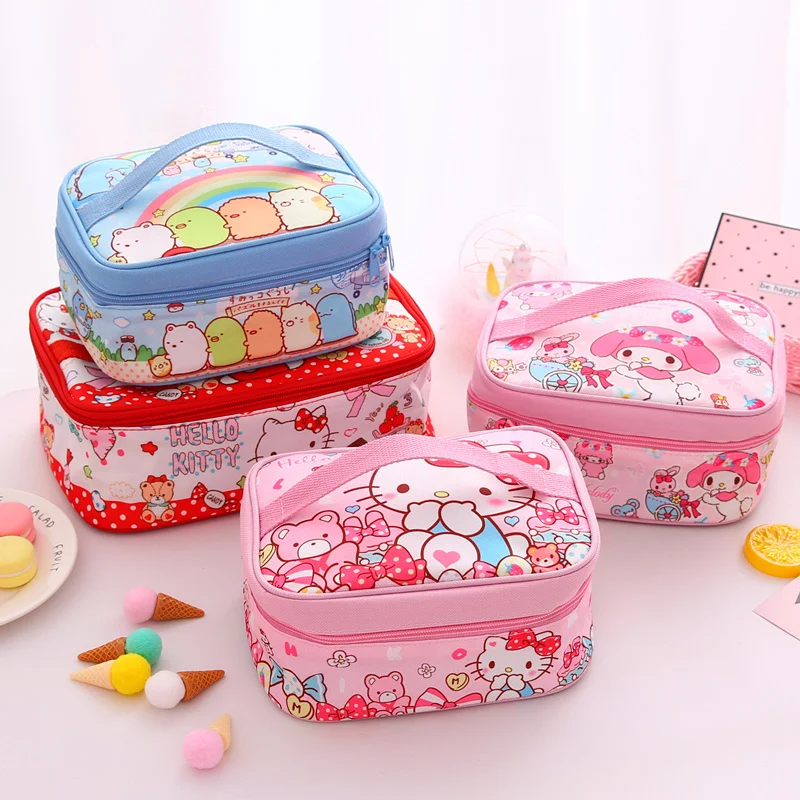 Sanrioed Hello Kt Handbag Lunch Bag Cartoon Student Lunch Box Melody Lunch Box Insulation Bag Large Capacity Storage Gifts