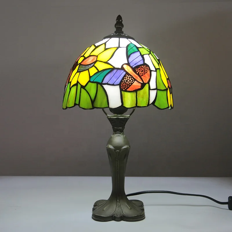 LongHuiJing Tiffany Stained Glass table lamp Bar Restaurant Crystal desk Lamps Mediterranean Blue Dragonfly Light