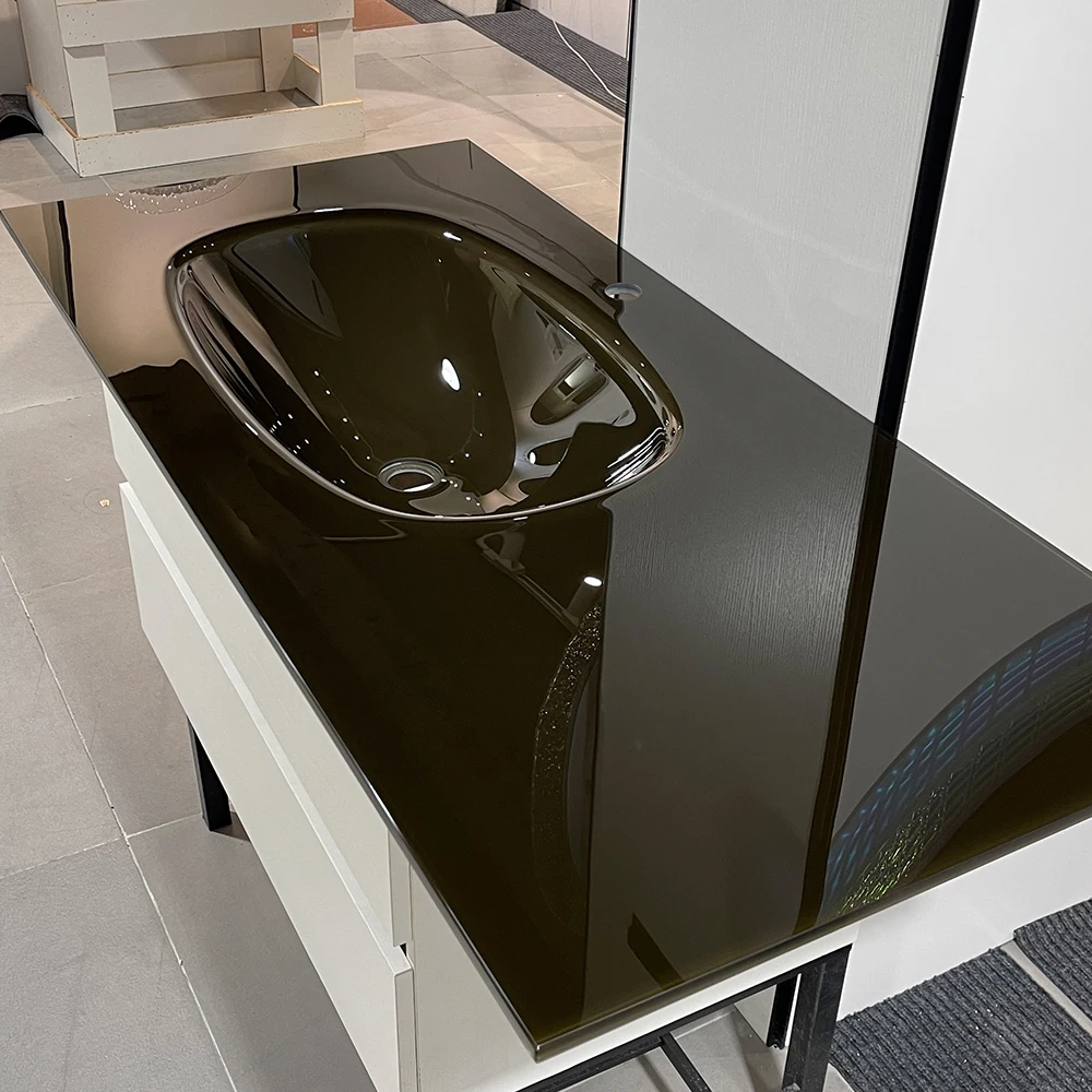Modern Crystal Glass Solid Surface Sink Hotel Bathroom Rectangular Washbasin
