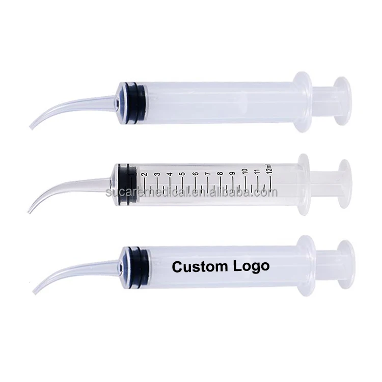 Medical rubber piston seal 12cc dental irrigation curved tip utility syringes