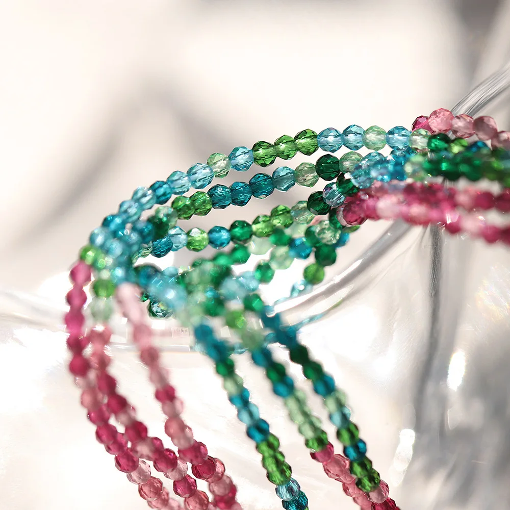 Summer Crystal Jewelry Elegant Pink Green Tourmaline Stainless Steel Accessories Multi Layer Beads Choker Necklace for Women