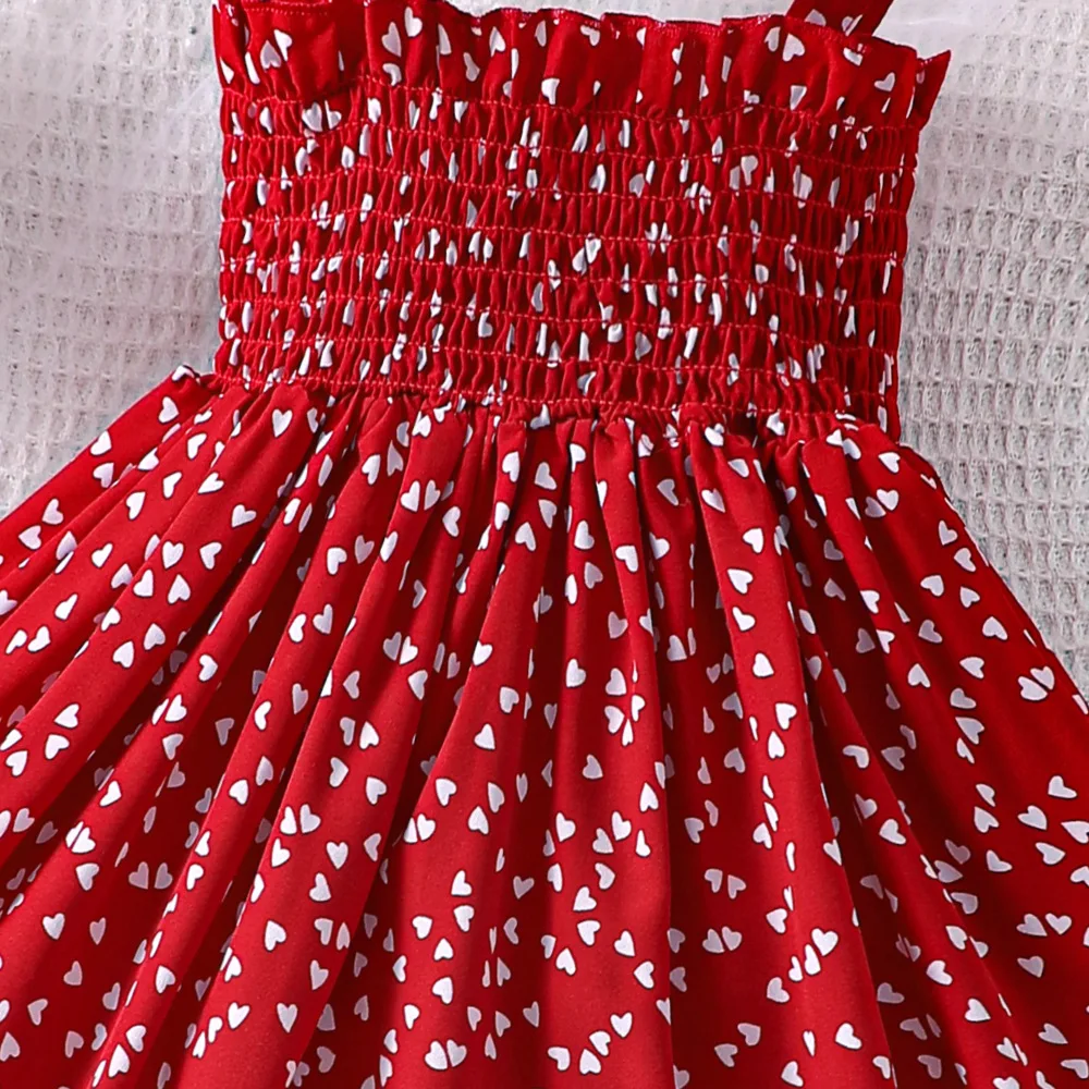 New Product Kids Summer Clothes Fashion Halter Sleeves 100% Cotton Girls Red Love Print Dresses