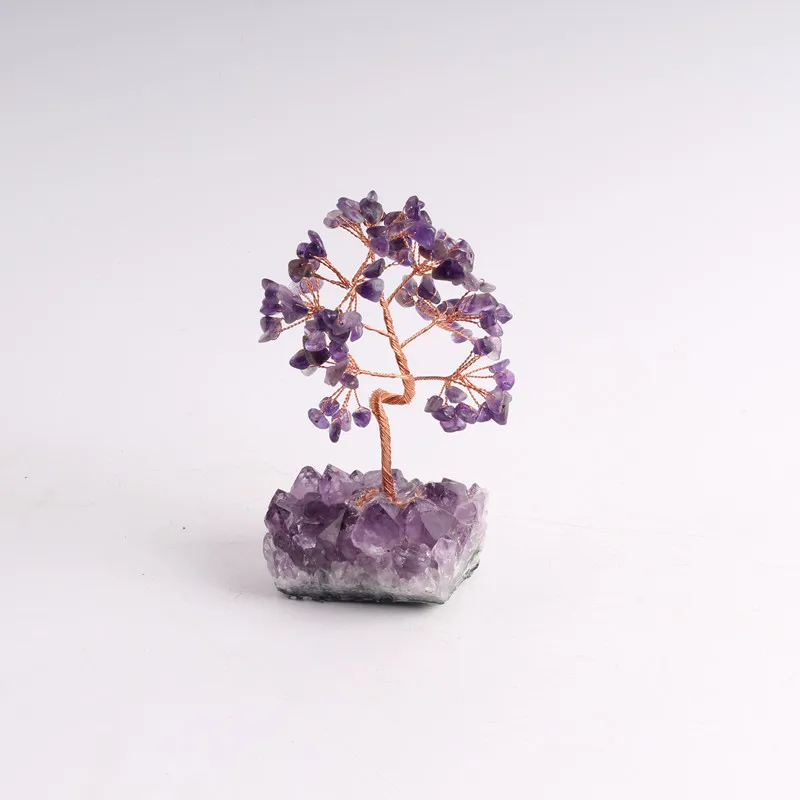 Amethyst Crystal Tree with Amethyst Cluster Base Copper Wire Healing Crystal Money Bonsai Tree for Feng Shui
