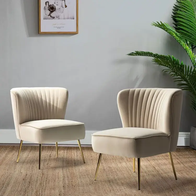 Changde midcentury minimalist modern side chair single home metal leg velvet pink accent chair