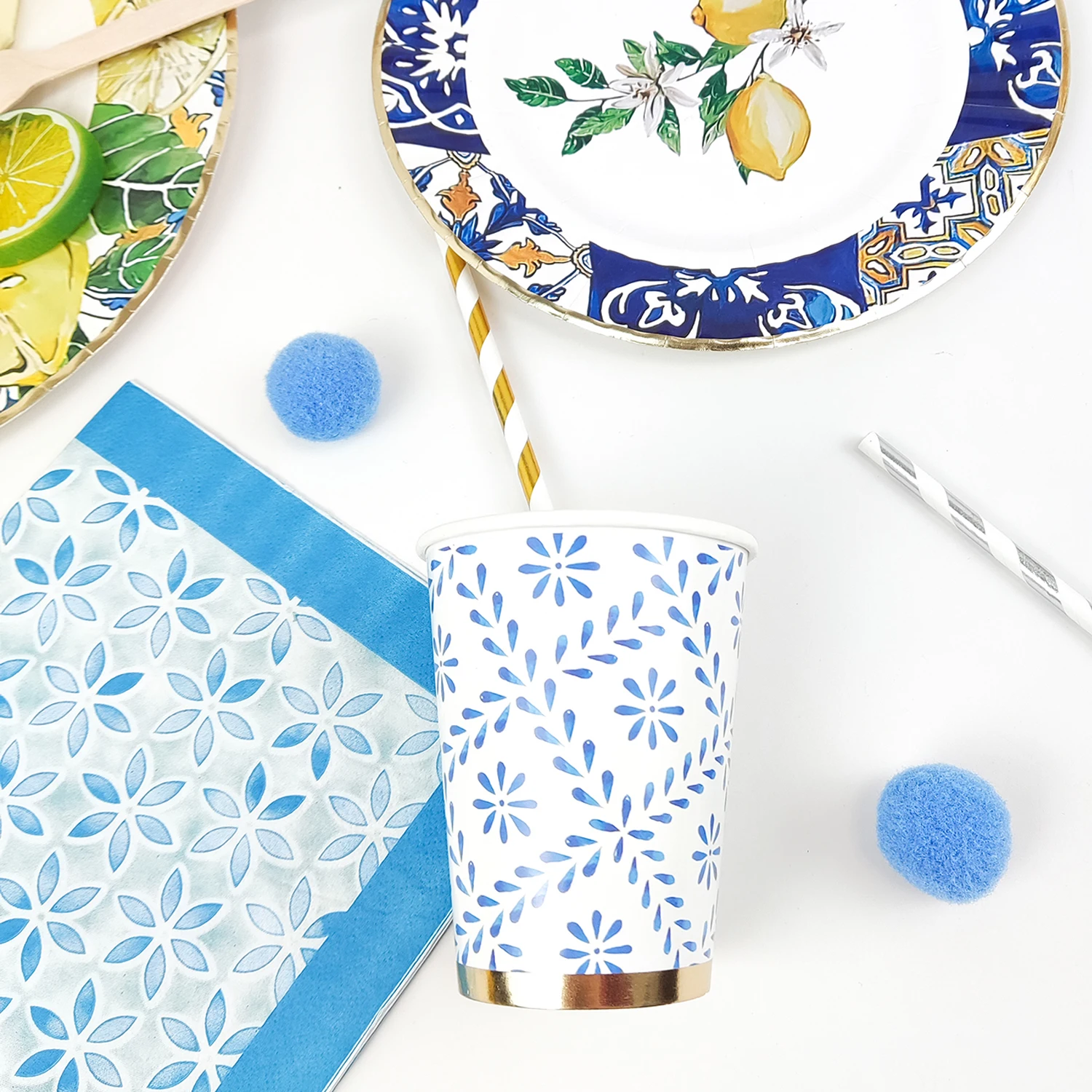 Fresh Lemon Tree Tableware set Disposable Paper Cup Napkin Bio Paper Decoration for Birthday Wedding Party