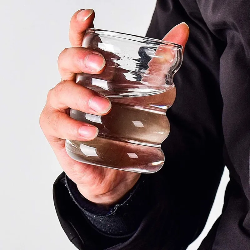 300ml 10oz Beverage Glasses Circle Wave Creative Glass Cup for Water Tea Ice Cream Cola Milk Juice Frozen Tumbler for Drinkware