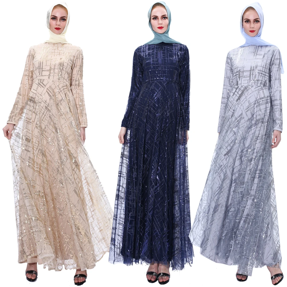 Women Traditional Muslim Women Abaya Dress Long Sleeve Robe  Ice silk wrinkled sequins Lady Long Sleeve Maxi Dress  91212