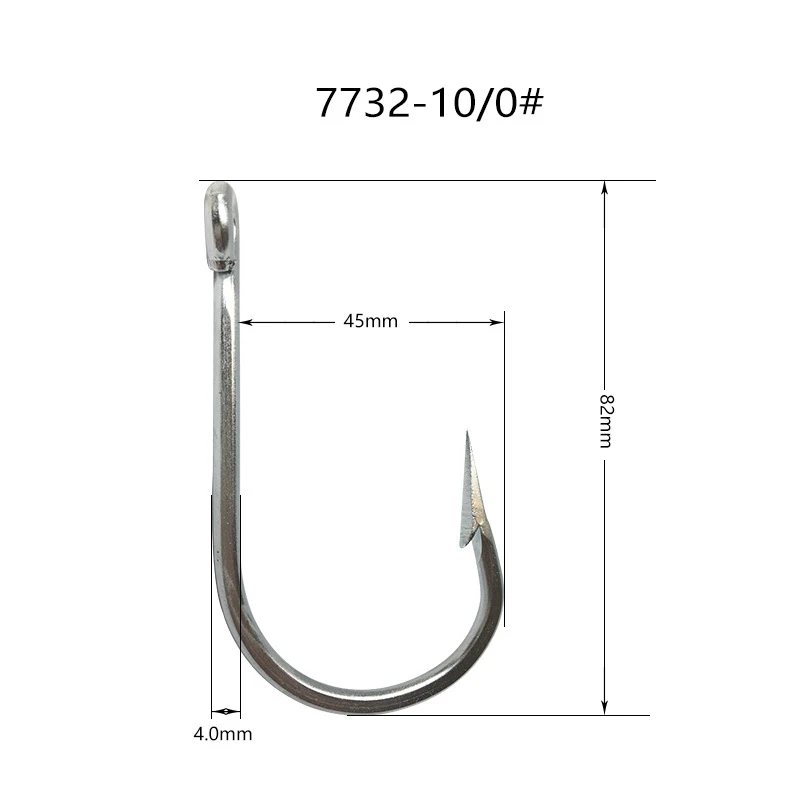 7732 High Quality Stainless Steel 4/0-12/0 Big Circle Fishing Hook Corrosion Resistance Barbed Tuna Hook Marine
