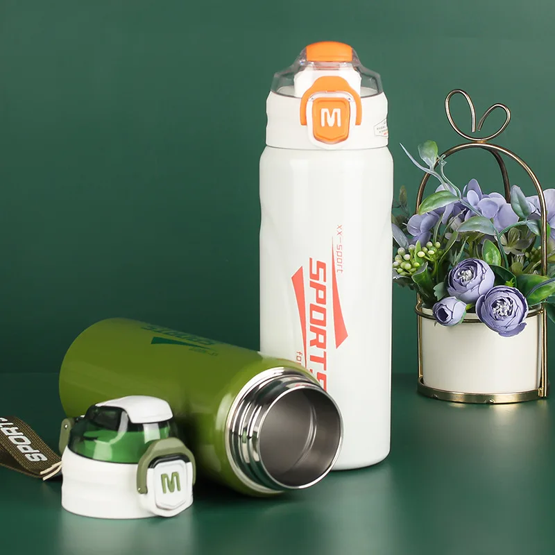 Food Grade 316 Stainless Steel Bouncing Insulated Cup With Straw Cup Outdoor Portable Mountaineering Water Bottle