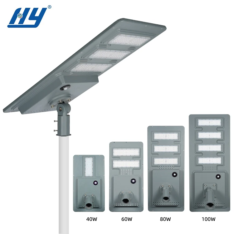 HUAYING Energy Saving All In One Die Casting Aluminum Ip65 20 40 60 80 100 W LED Solar Street Light