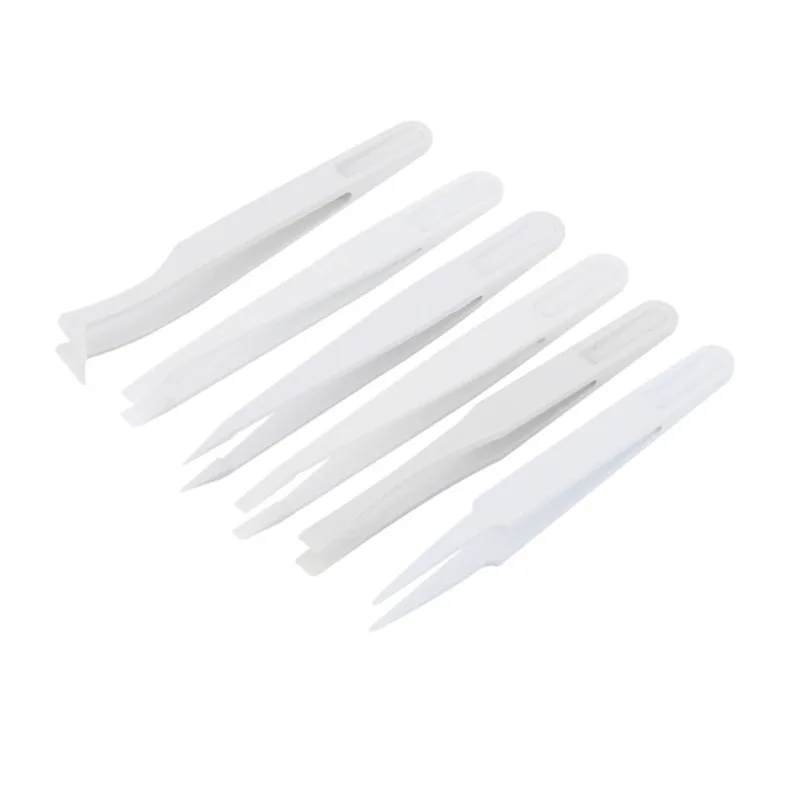 White Wide Platy Anti-static Plastic ESD Tweezers Forceps Insulated High Hardness Tweezers Set