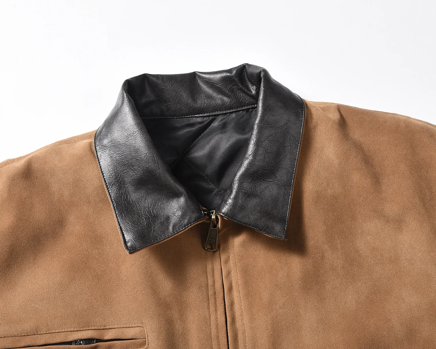 Lapel washed casual faux deer skin jacket Vintage wash faux suede leather jacket Casual work driver trucker jacket