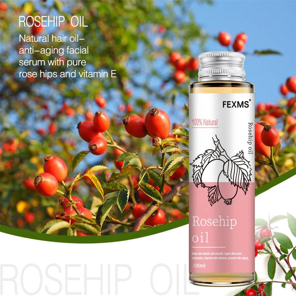 FEXMS Rosehip Oil Private Label Carrier Oil 3 Gift Set OEM Bottle Glass Sweet Beauty Aromatherapy Color Pure