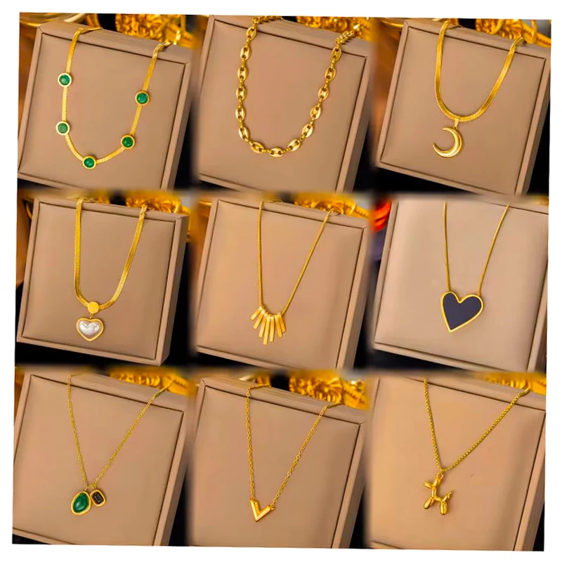Роскошное ожерелье с подвеской в форме сердца из нержавеющей стали 18K кубинская цепочка длинное женское кисточками и четырьмя листьями травы