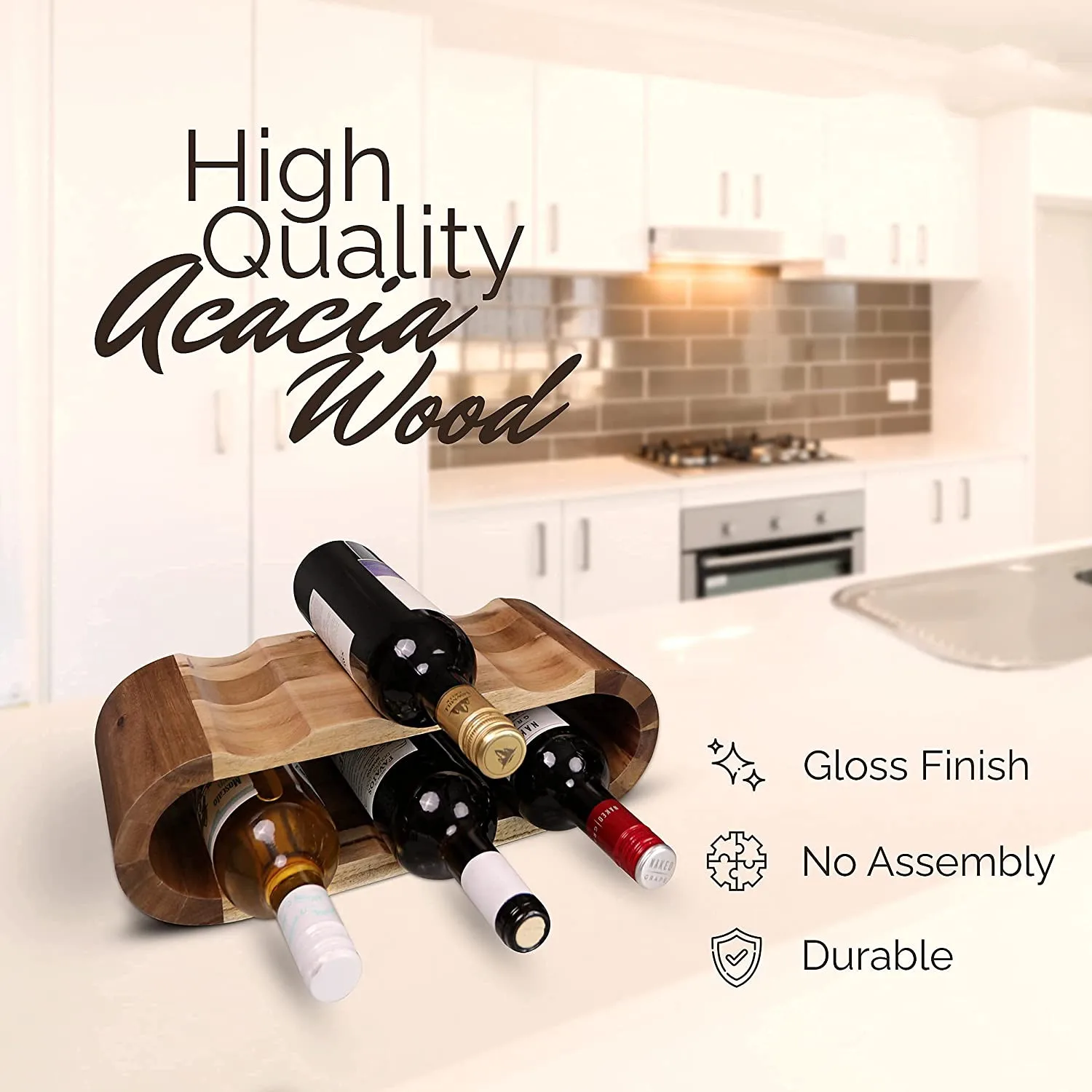 Hot Sale 6 Wine Bottle Holder Free Standing Wooden Wine Rack With 4 Silicone Grip Pads