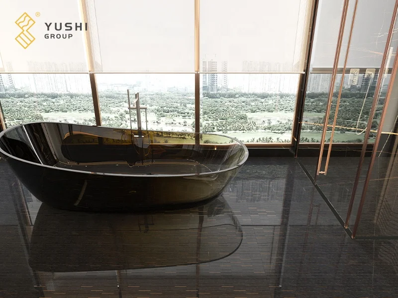YUSHI Custom New Design Wealthy Style Brass inlay Black marble Mosaic Wall Tile for Bathroom Decoration