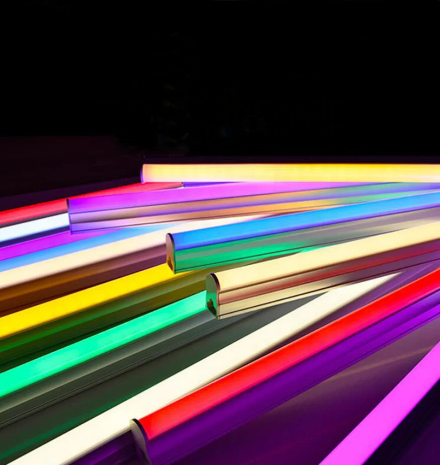 12V/24V Red/Green/Blue/Yellow/Pink/Purple/Ice Blue LED tube RGB seamless splicing T5 aluminum plastic tube with US/EU/AU/UK plug