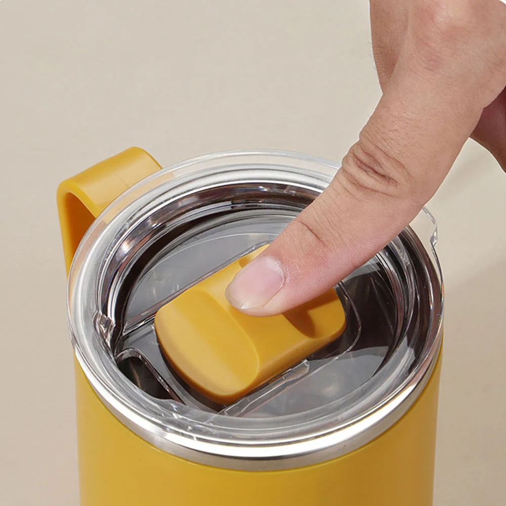 Wholesale Outside Plastic Inside Stainless Steel Leakproof Coffee Mugs Portable Insulated Drinking Water Taza With Handle Lid
