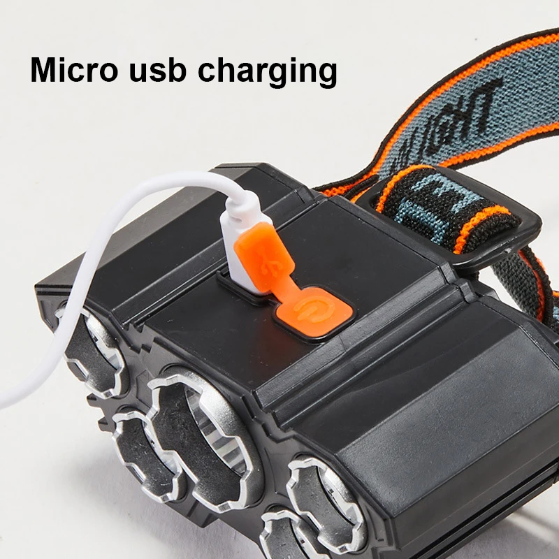 Helius New Wholesale High Quality Plastic Built-in 18650 USB Rechargeable 5 LED Strong Light Multi-function Headlamps
