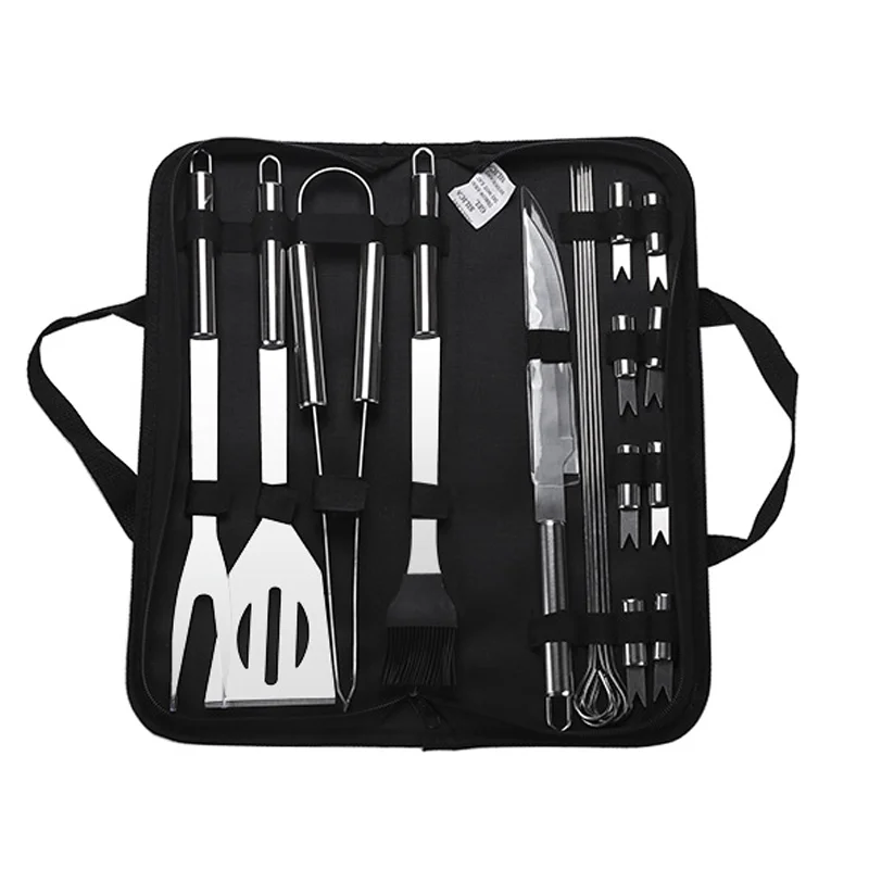 
3 5 7 9 16 18 20 pcs with Nylon Bag BBQ Cleaning Brush Tongs Corn Skewer Spatula Stainless Steel BBQ Grill Tools Set 