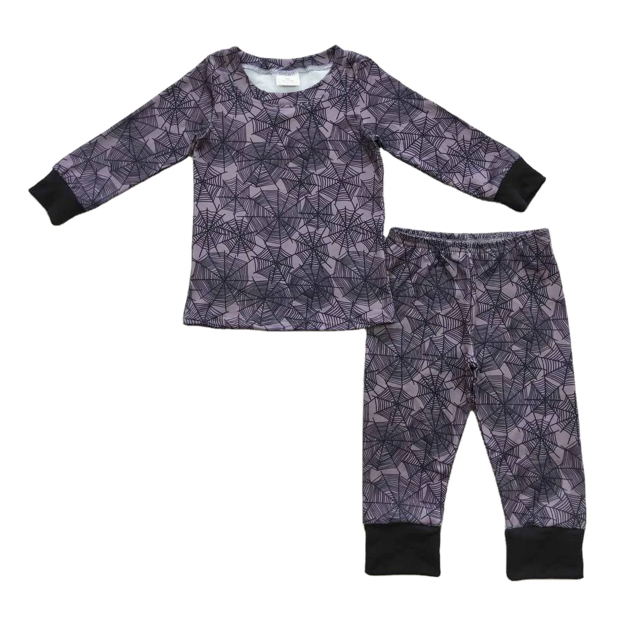 Western clothes purple long sleeves spider web print top pant wholesale boys clothe suit boutique low price ready to ship no moq