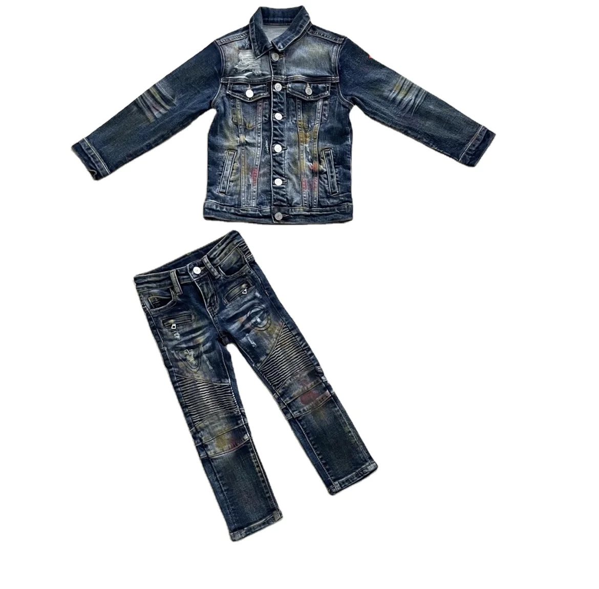 In stock children trousers ripper biker styles with colorful painting baby  boys jeans pants