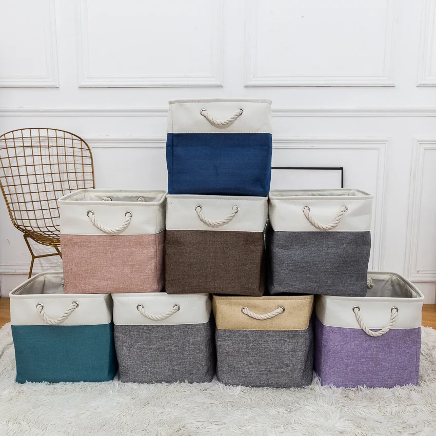 New Linen Fabric Storage Basket Large Capacity Household Square Dirty Cloth Basket Sorting Storage Basket Home Storage Supplies