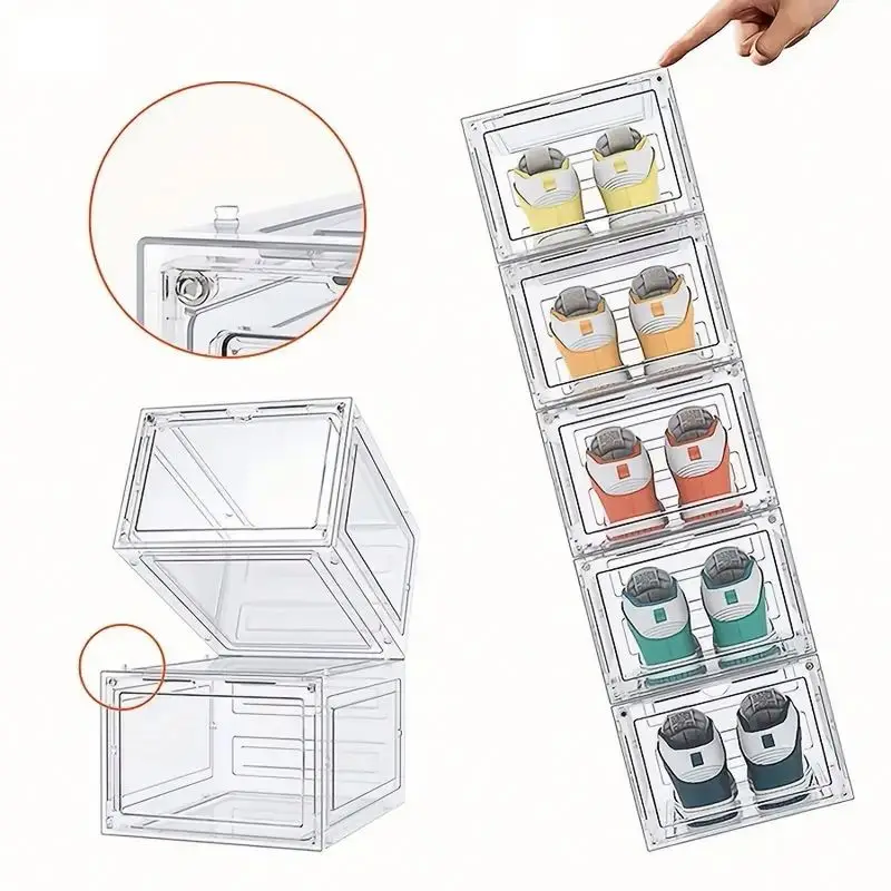 Best Seller Shoe Box, Transparent Magnetic Sneaker Stackable Acrylic Clear Drop Front Shoe Plastic Box Shoe Case Container