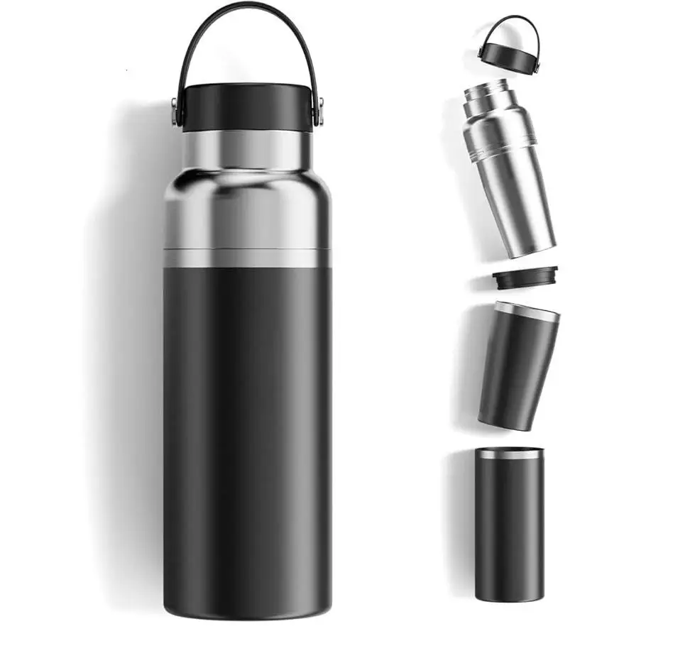 2 IN 1 Wide Mouth Water Bottle 32 oz With Detachable 20 oz Tumbler Stainless Steel Double Wall Vacuum Cup  Water Iced Tea Coffee