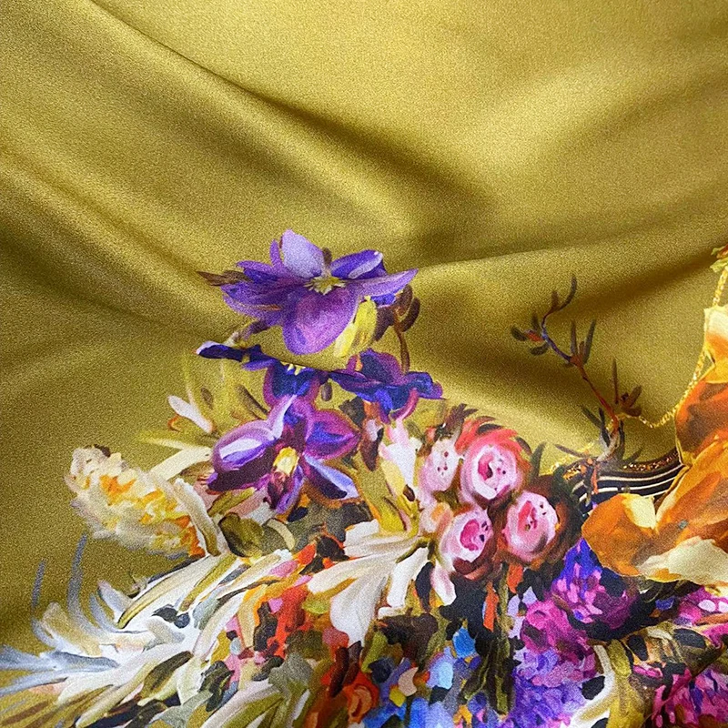 100% Silk printed mulberry pure silk Fabric bridal Customized floral Digital Clothing abstract print bridal
