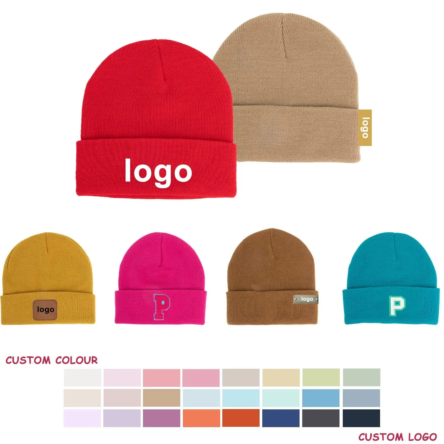 Manufacturing Customised slouchy Chunky Acrylic polyester spandex hats caps beanies with patch custom logo