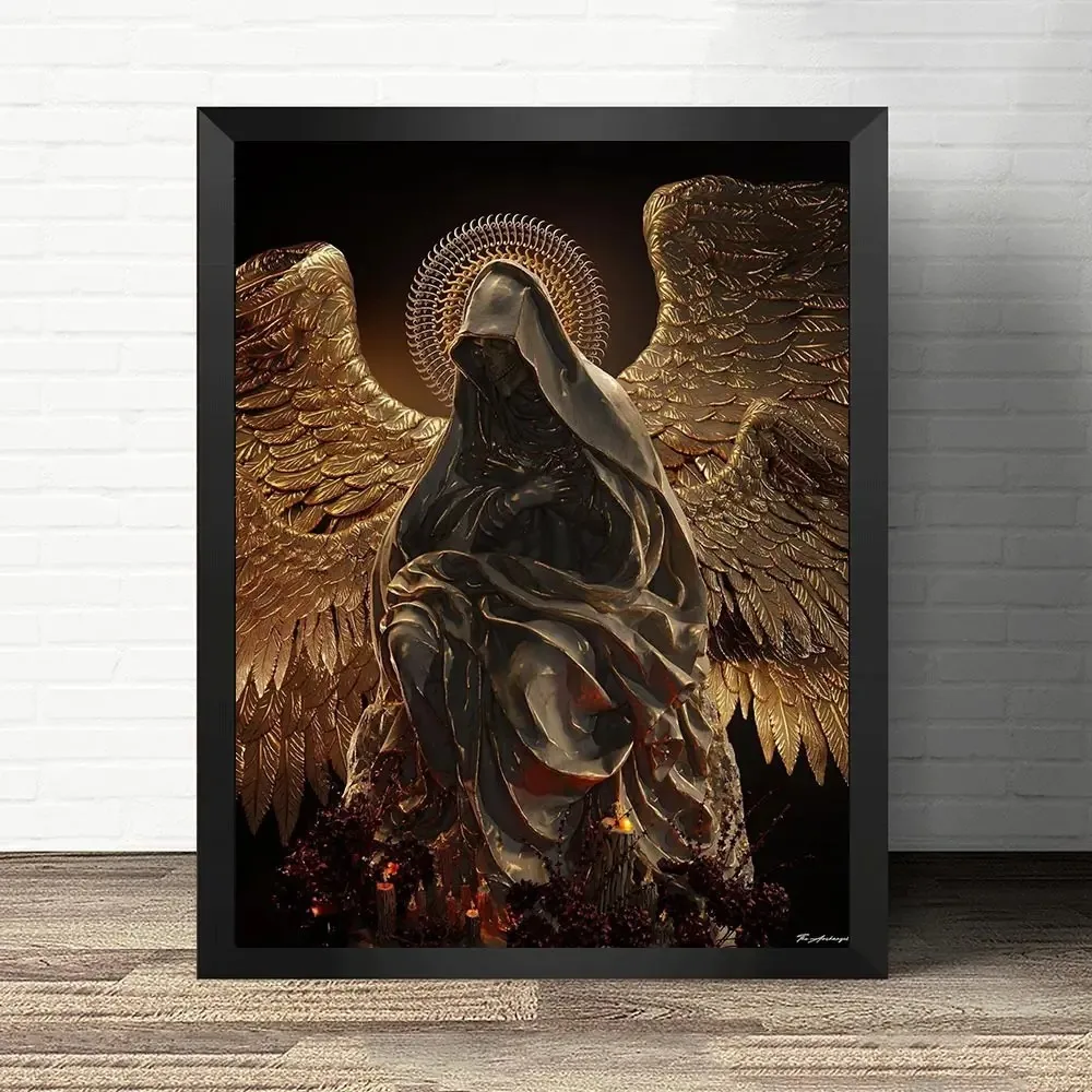 Angel Figure Canvas Painting Gothic Dark Posters Pictures Personal Style Wall Art Decor for Living Room Art Deco Design