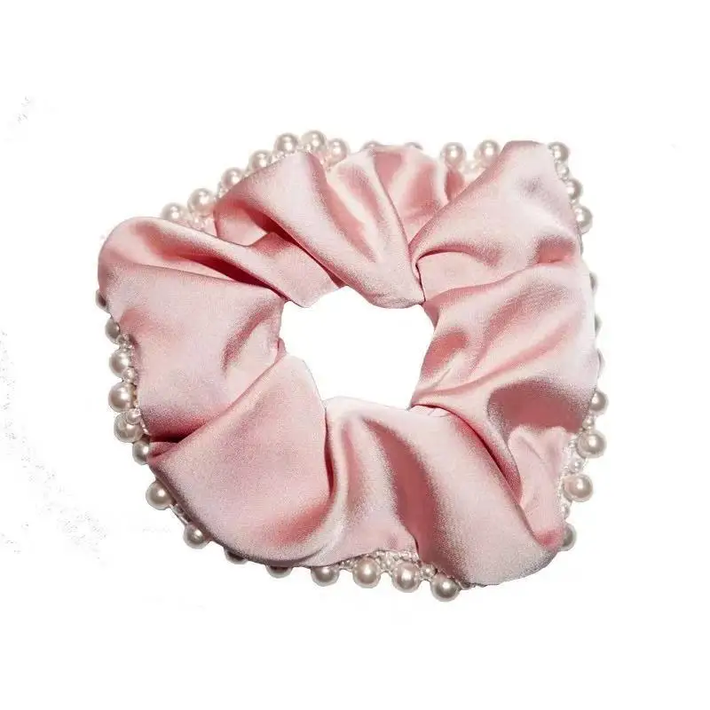 Q&Y INS High quality pure color satin pearl hair string women fashion elegant sweet french retro designer pearls scrunchies