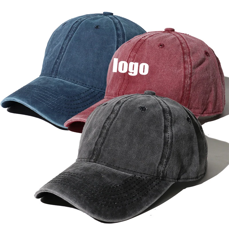 Custom logo denim vintage dad caps wash cotton hats
