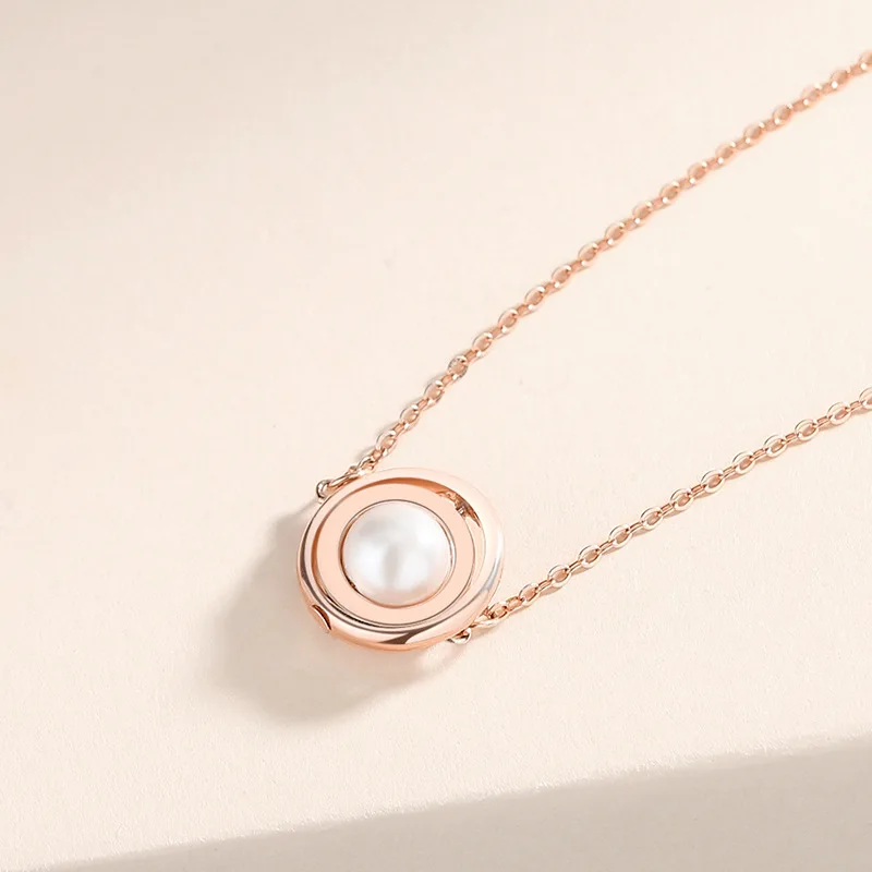925 Sterling Silver Rotating Planet Zircon Necklace Shell Pearl Pendant Concentric Circle Clavicle Chain Necklace Jewelry