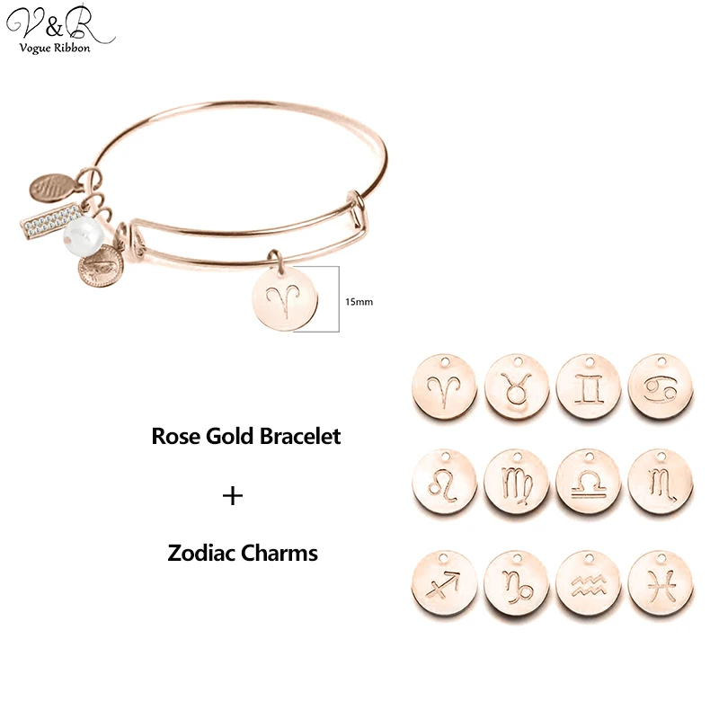 V&R Zodiac Jewelry Alex gold  Plated Bracelet Men Adjustable Zodiac Bracelet For Women