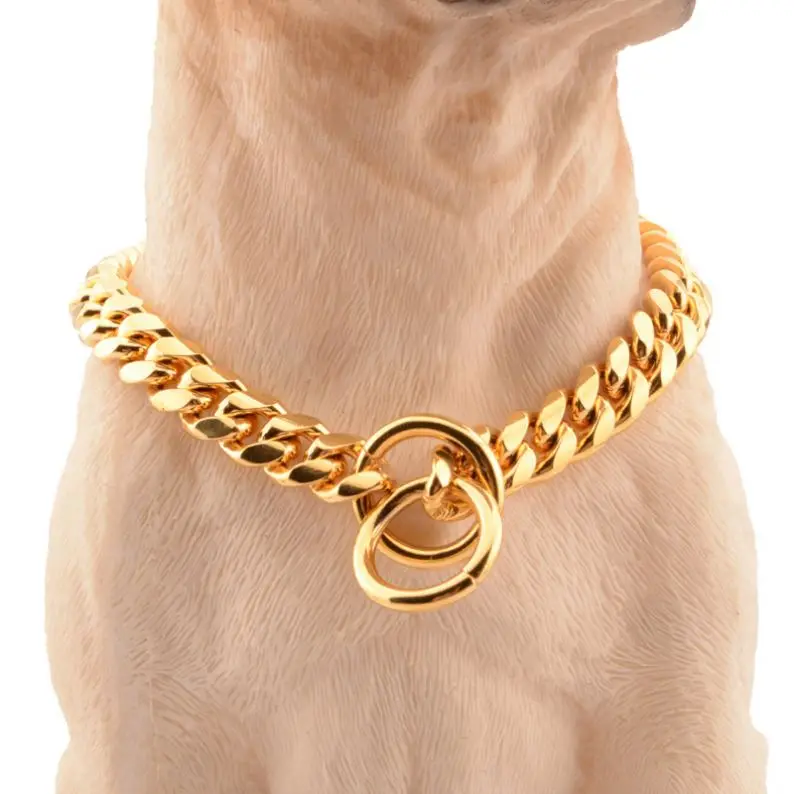10mm Small and Medium Pet Dog Chain Stainless Steel Titanium Steel Gold Cuban Chain Dog Collar Necklace Cat Chain