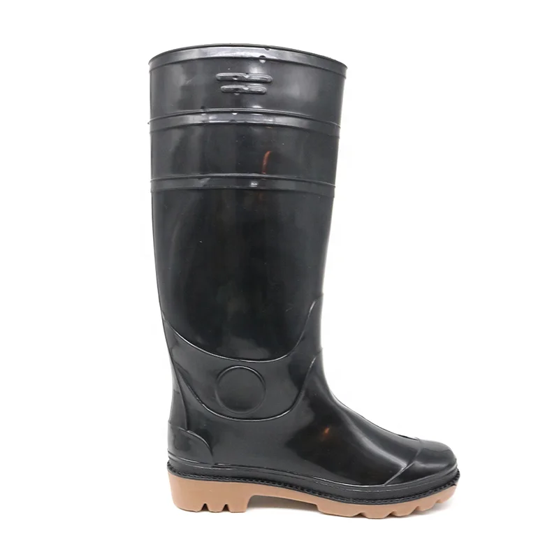 Black knee high anti slip oil acid alkali resistant waterproof cheap plastic light weight non safety pvc rain boots men