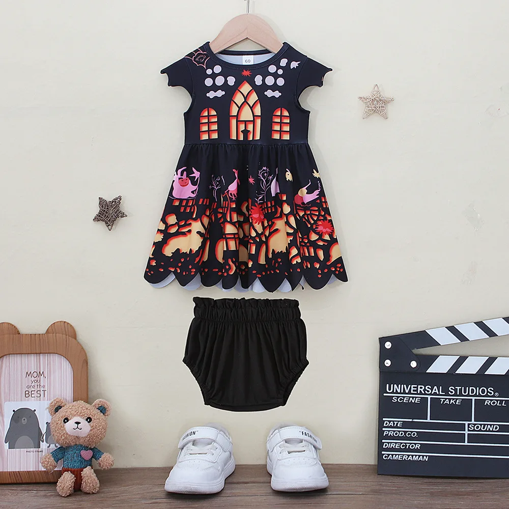 Summer Baby Girls Clothing Sleeveless Printed Pattern Skirt Triangle PP Climbing Pants Two Piece Set
