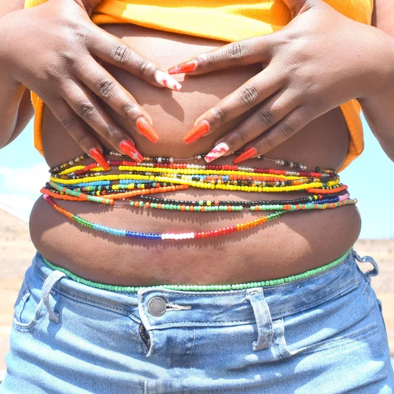 2024 Fashion Women Jewelry Necklace Africa Ghana Waist Tie Belly Bead Sexy body Jewelry Seed Beads Waist Chain for Weight Loss