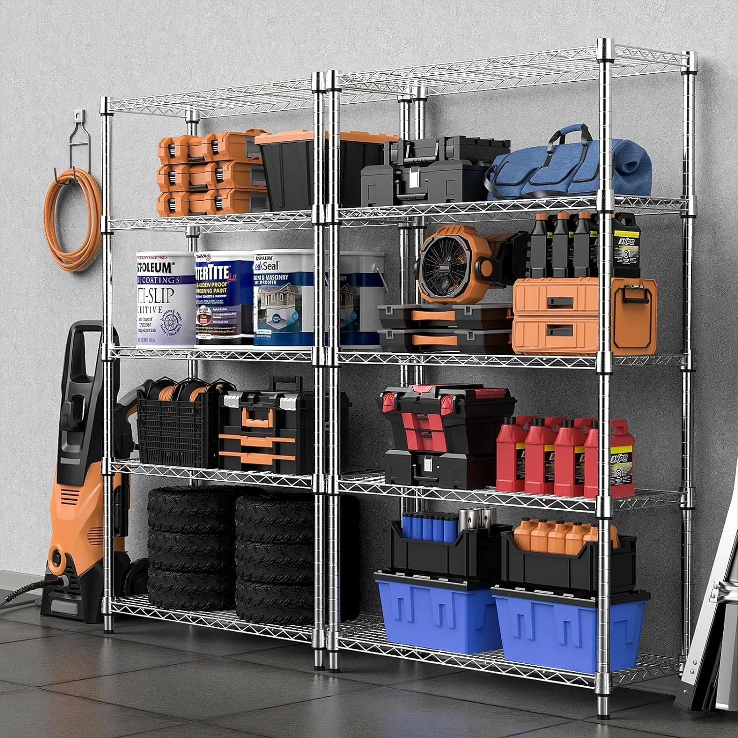 Wholesale 5-Shelf Shelving Storage Display Rack Unit Chrome Silver Metal Organizer Wire Rack With Wheels