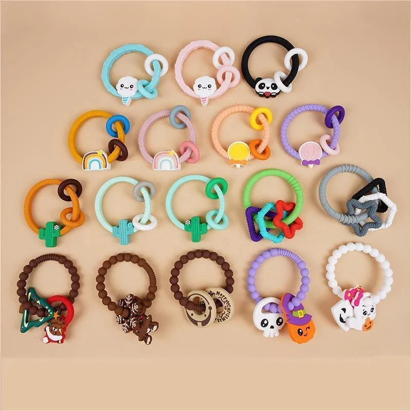 New bpa free organic baby teethers custom silicone baby rattles and teethers toy