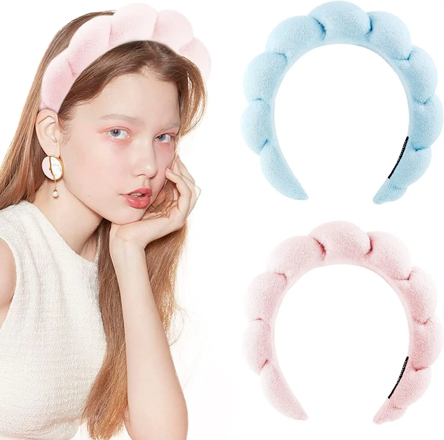 Cloud twisted bubble washing face hair band no-slip sponge puffy spa headband for women