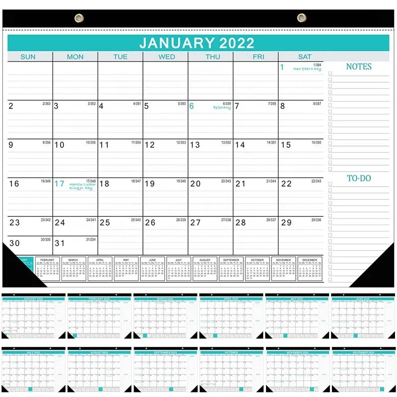 USA Holiday 365 Countdown Schedule Black Simple English Calendar