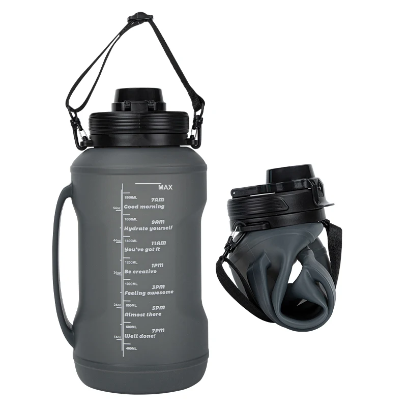 Оптовая Продажа BPA бесплатно 2L Спортивная дорожная складной питьевой Складная Силиконовая бутылка для воды с трубочкой и маркером