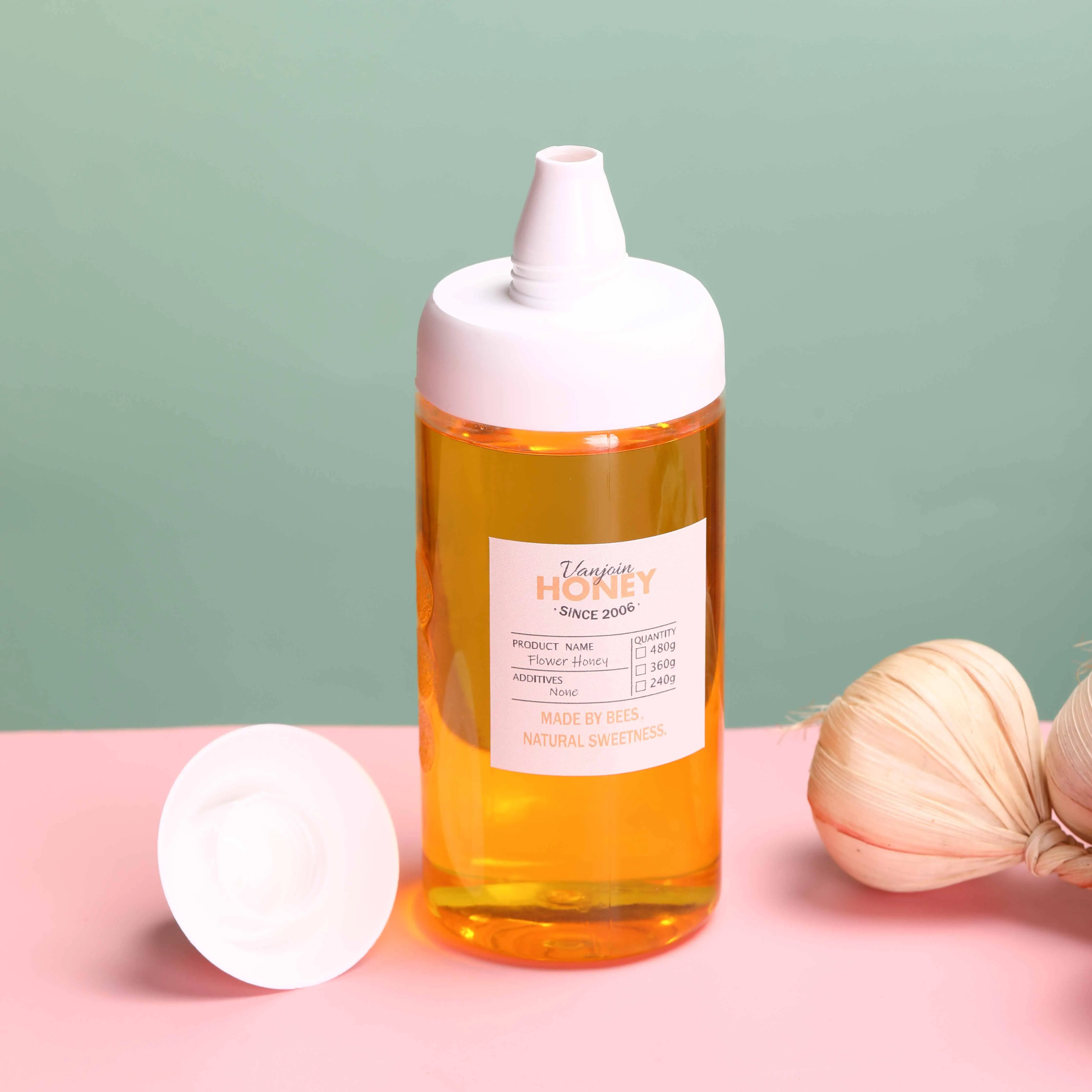 180ml 300ml food grade transparent honey jar PET plastic squeeze honey bottle with plastic caps