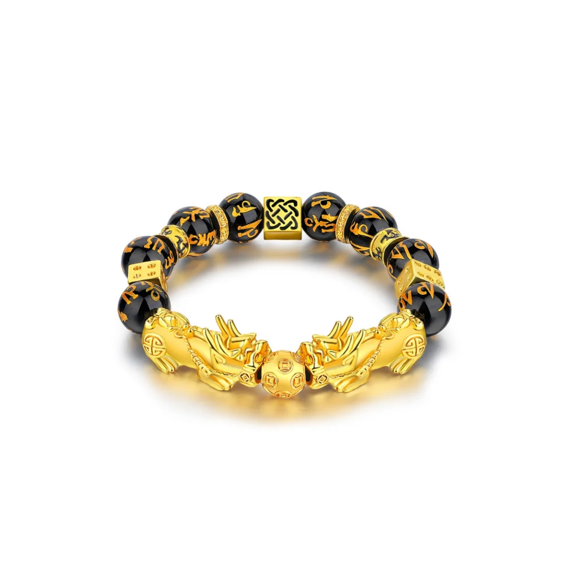 HP Vietnam sand gold Pixiu bracelet gold obsidian six words of truth beads bracelet for Buddhist prayers