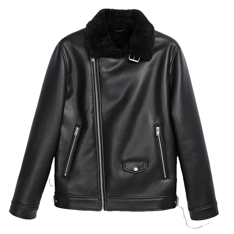 2020 fashion style mens leather jackets and coats wholesale jacket leather black custom fur collar